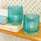 Blue Glass Ribbed Votive Candle Holder - 3-1/4-in - Mellow Monkey