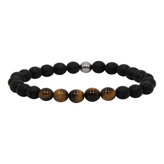 Brigade Men's Bracelet - Lava Stone And Tiger's Eye