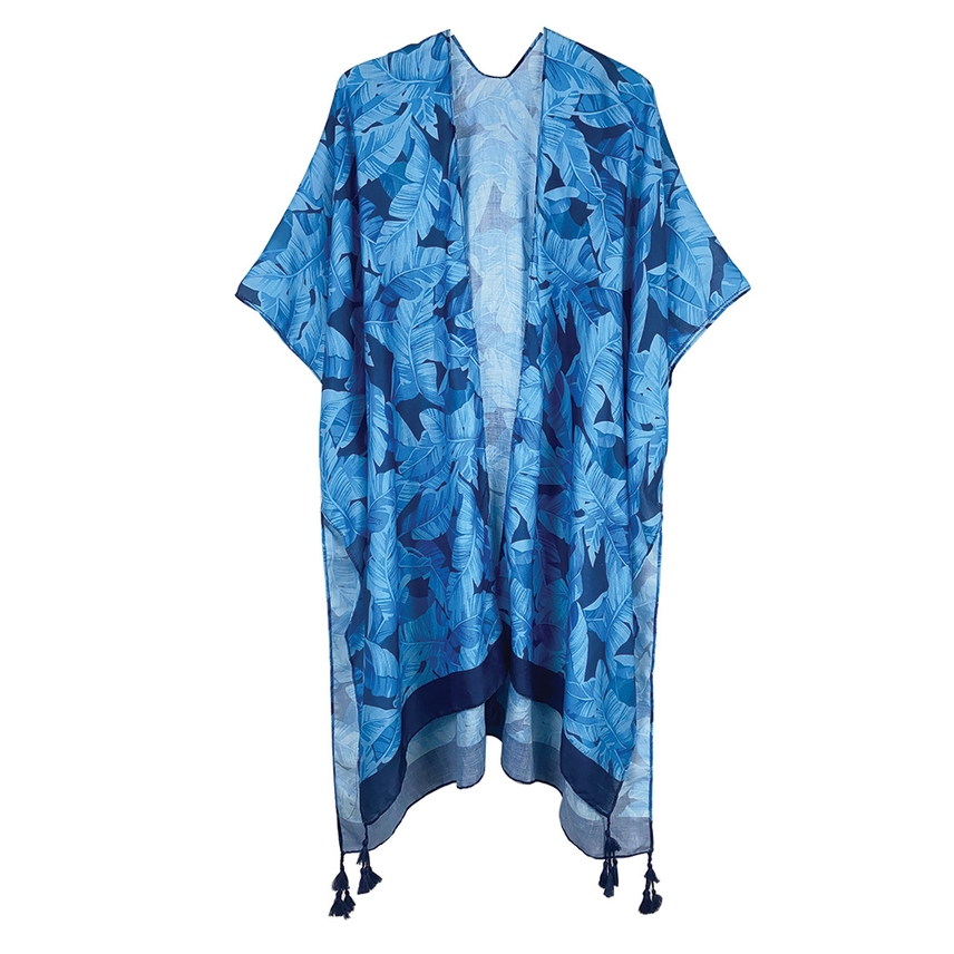 Vibrant Palm Leaf Print Kimono - Blue - Mellow Monkey