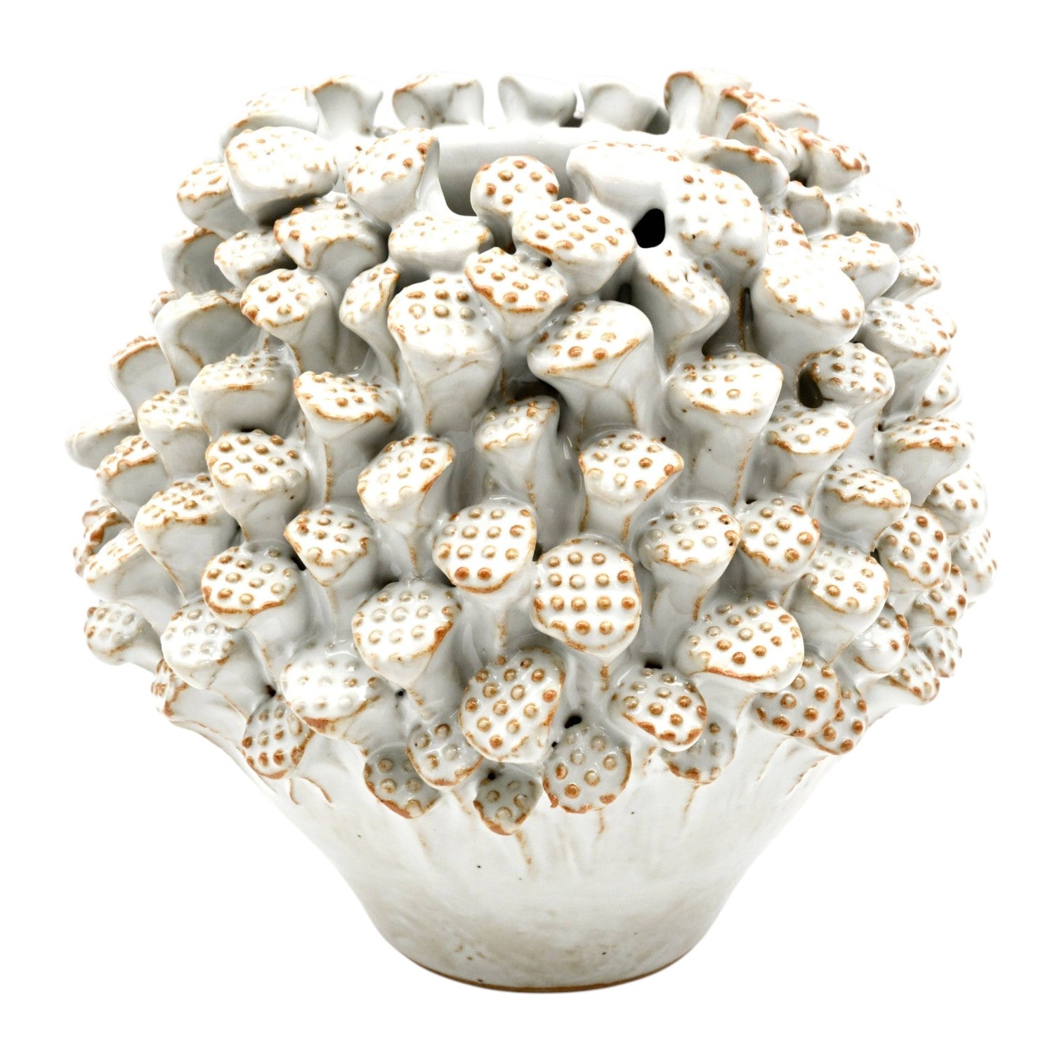 Lotus Pollens - Porcelain Ceramic Vase - White with Brown Accents - 5 x 5 x 4.8 in - Mellow Monkey