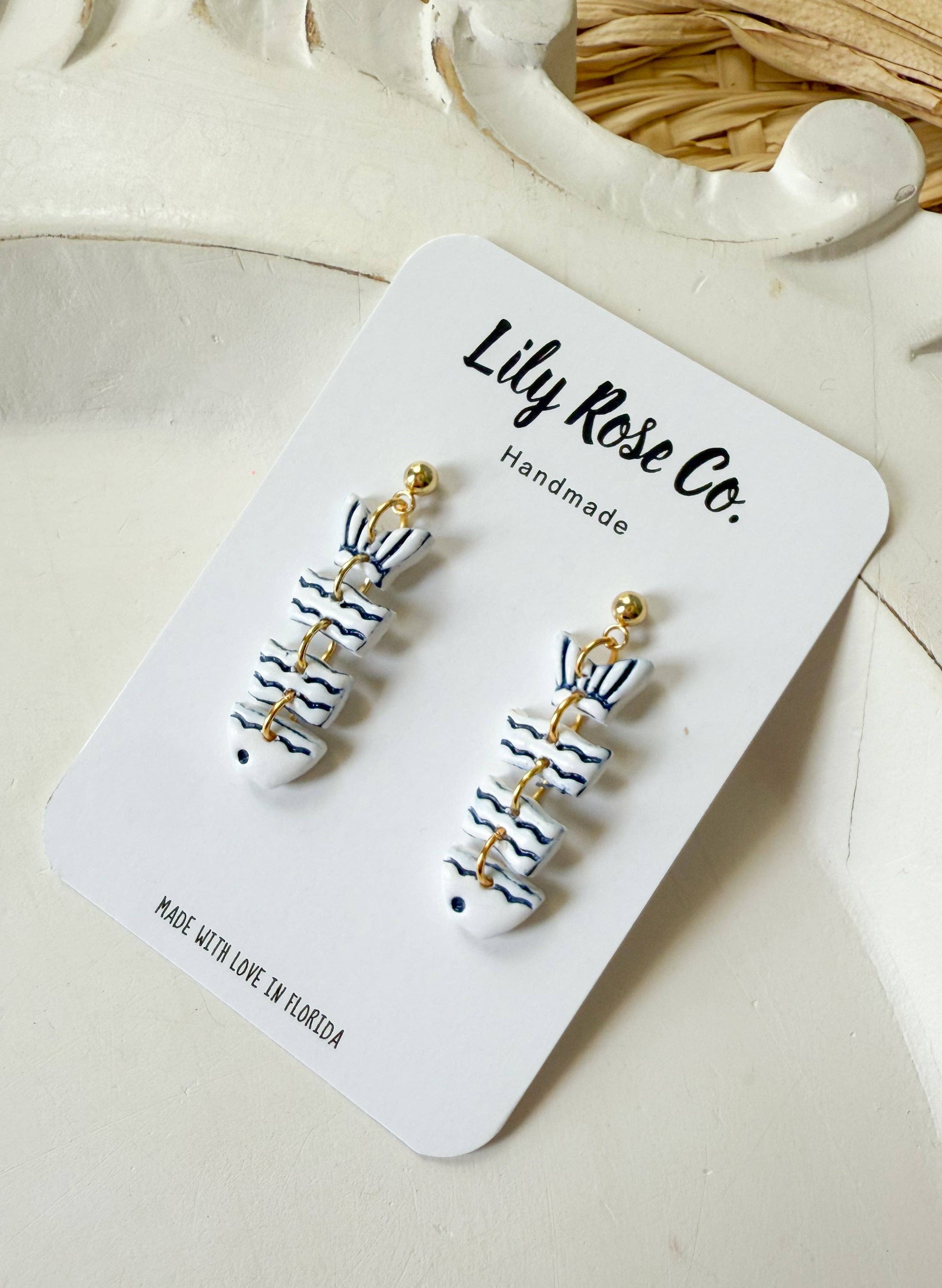 White and Blue Fish Earrings - Mellow Monkey