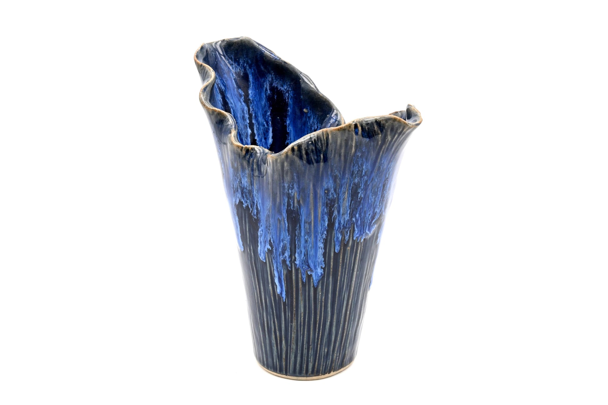 Blue Petal Crest - Porcelain Ceramic Vase - 5.5 x 3.5 x 7 in - Mellow Monkey