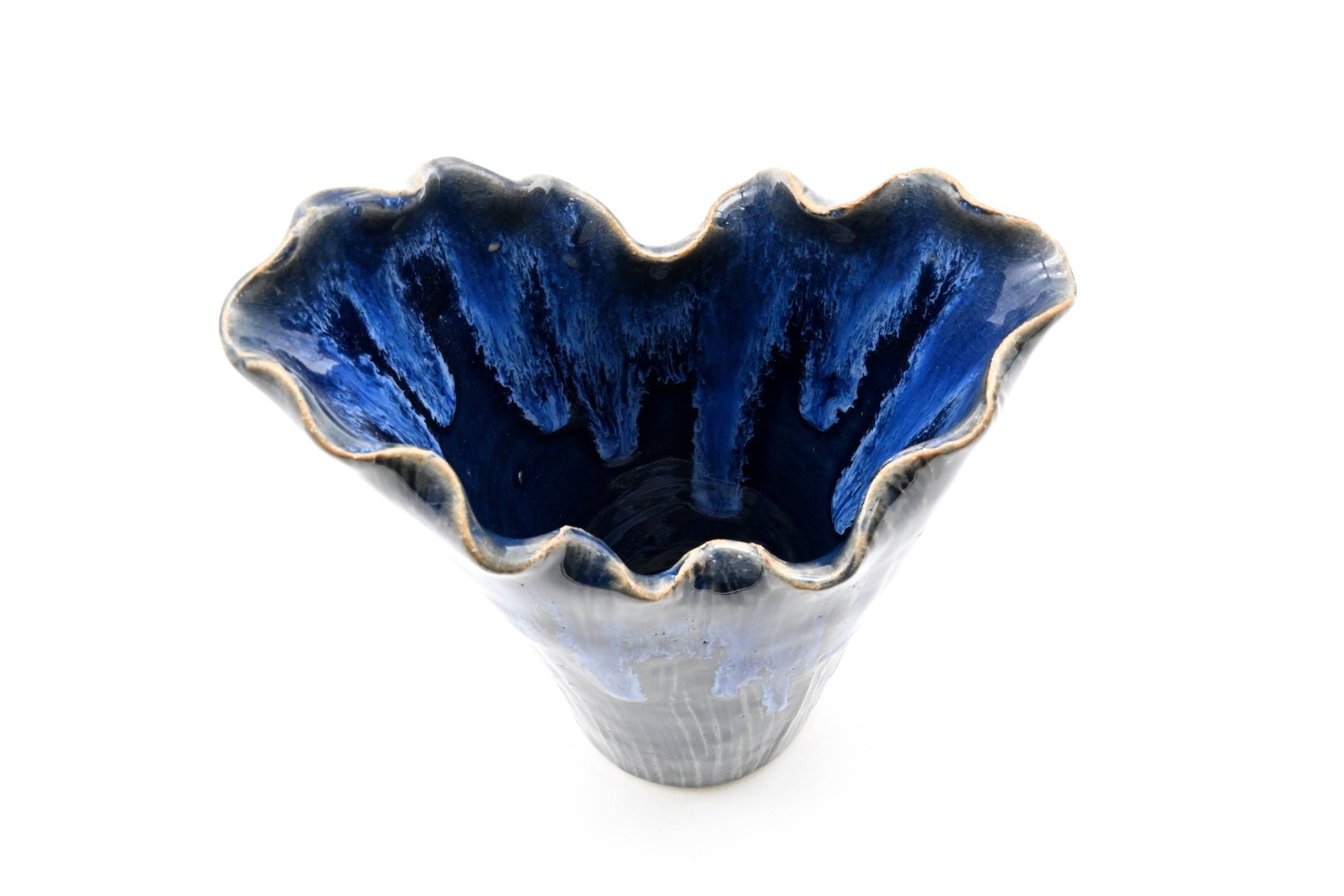 Blue Petal Crest - Porcelain Ceramic Vase - 5.5 x 3.5 x 7 in - Mellow Monkey
