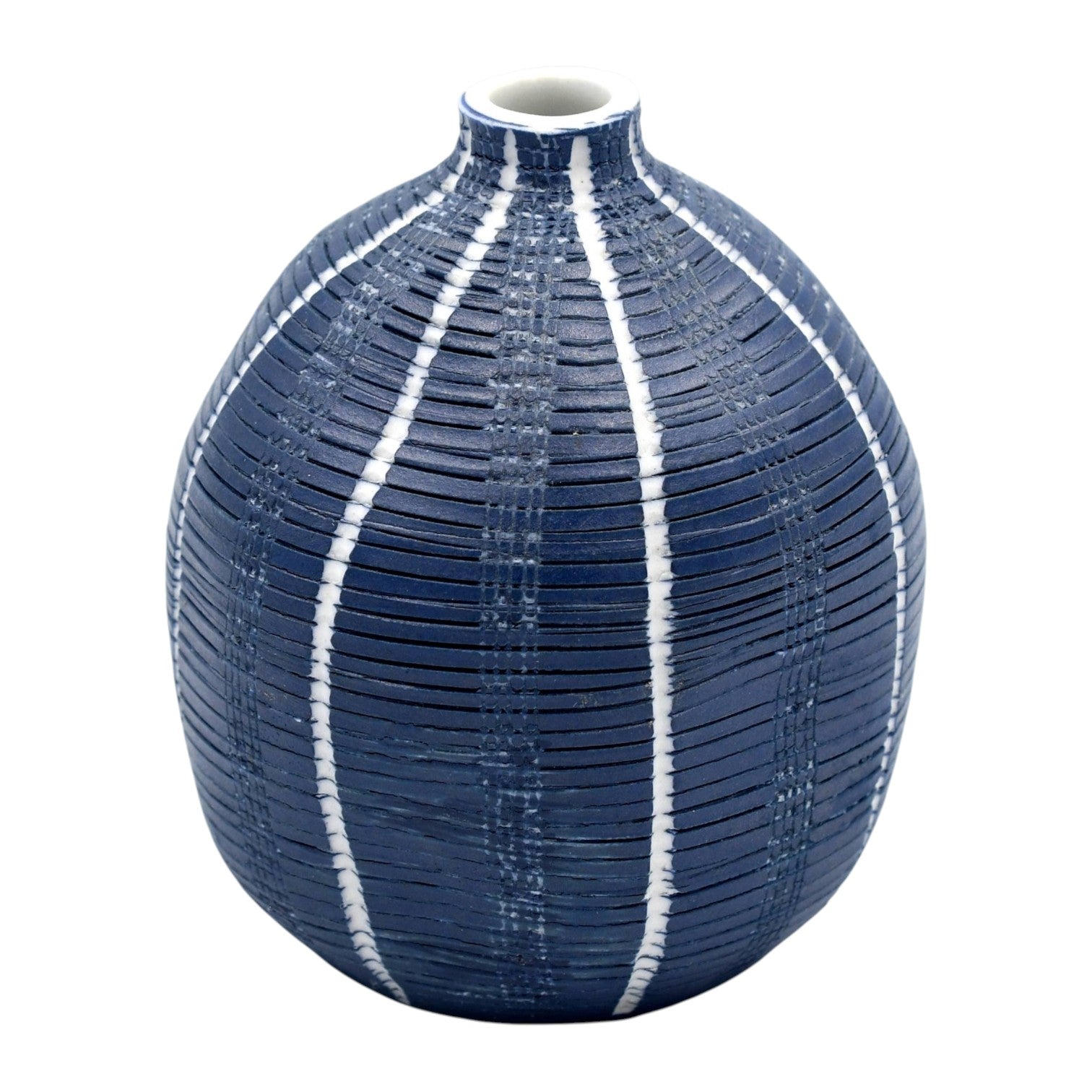 Gugu Sag - Handcrafted Porcelain Bud Vase - Navy with White Stripes - 2.7 x 2.7 x 3 in - Mellow Monkey