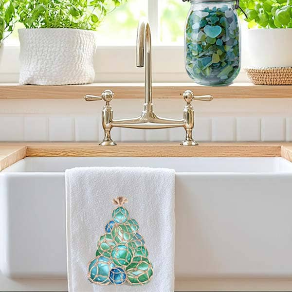 Glass Float Christmas Tree Flour Sack Towel - Mellow Monkey