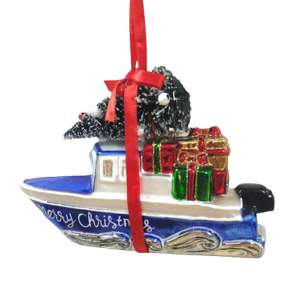 Christmas Boat - December Diamonds Holiday Ornament - Mellow Monkey