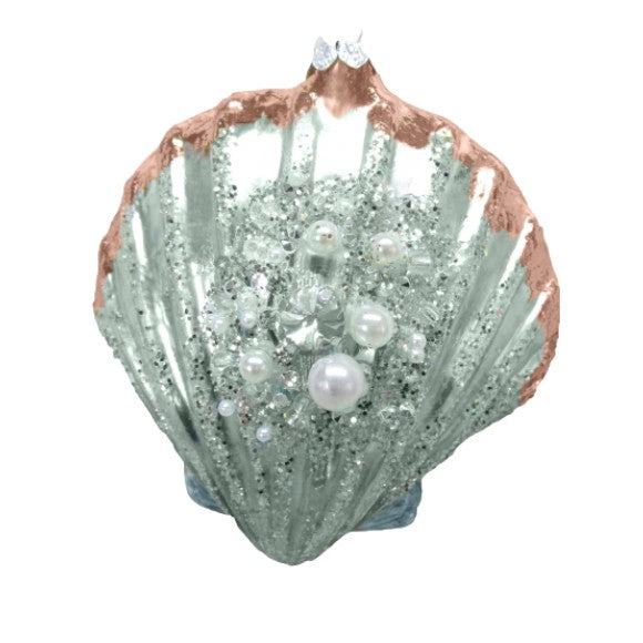 Seafoam and Gold Scallop Shell - December Diamonds Holiday Ornament - Mellow Monkey