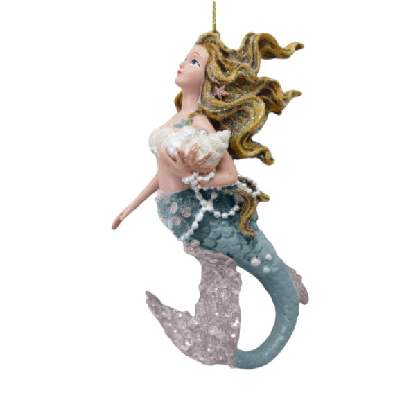 Blue and Purple Mermaid with Shell - December Diamonds Holiday Ornament - Mellow Monkey