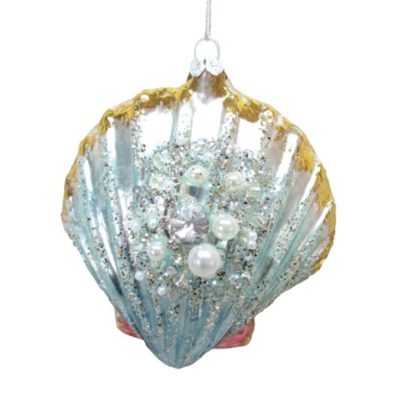 Jeweled Pastel Scallop Shell - December Diamonds Holiday Ornament - Mellow Monkey