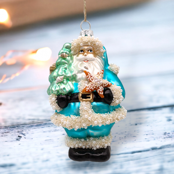 Blue Santa with Tree - December Diamonds Holiday Ornament - Mellow Monkey