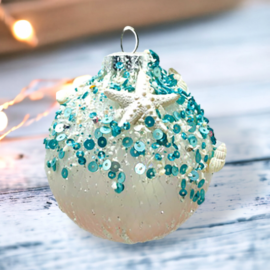 Coastal Ball With Sequins And Starfish - December Diamonds Holiday Ornament - Mellow Monkey