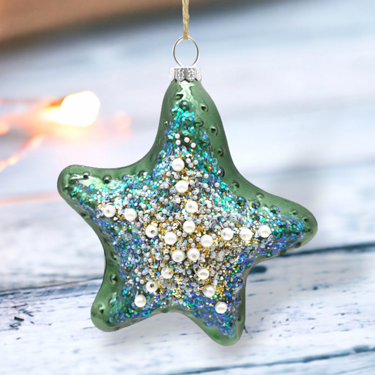 Blue Starfish with Beads - December Diamonds Holiday Ornament - Mellow Monkey