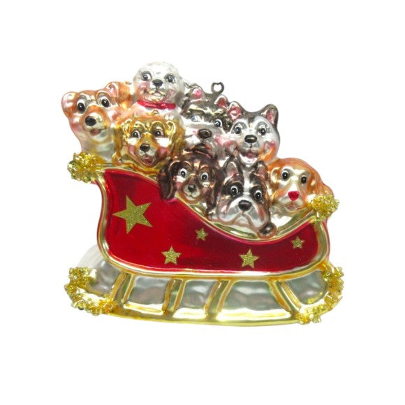 Puppies in Sled - December Diamonds Holiday Ornament - Mellow Monkey