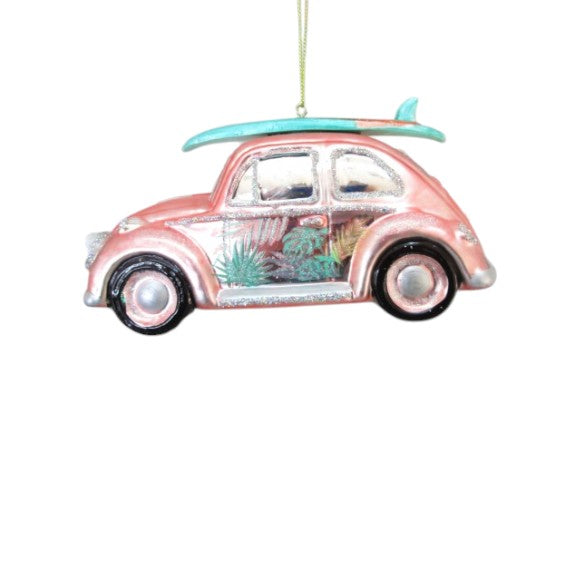 Coral VW with Surfboard - December Diamonds Holiday Ornament - Mellow Monkey