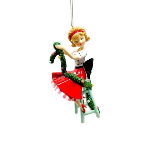 Retro Girl with Garland - December Diamonds Holiday Ornament - Mellow Monkey