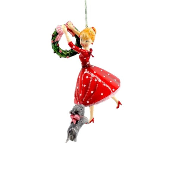 Retro Girl with Wreath - December Diamonds Holiday Ornament - Mellow Monkey