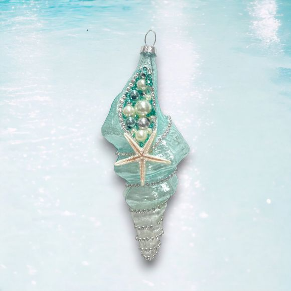 Blue Spiral Shell - December Diamonds Holiday Ornament - Mellow Monkey