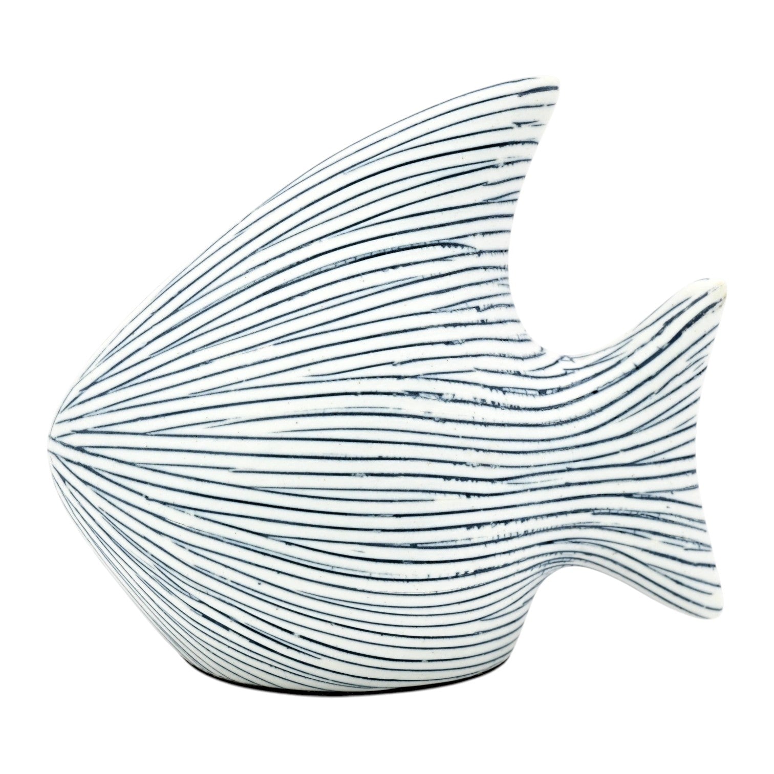 Mini Fish Porcelain Ceramic Sculpture Ornament - White with Blue Stripes - 4 x 2.5 x 3.5 in - Mellow Monkey