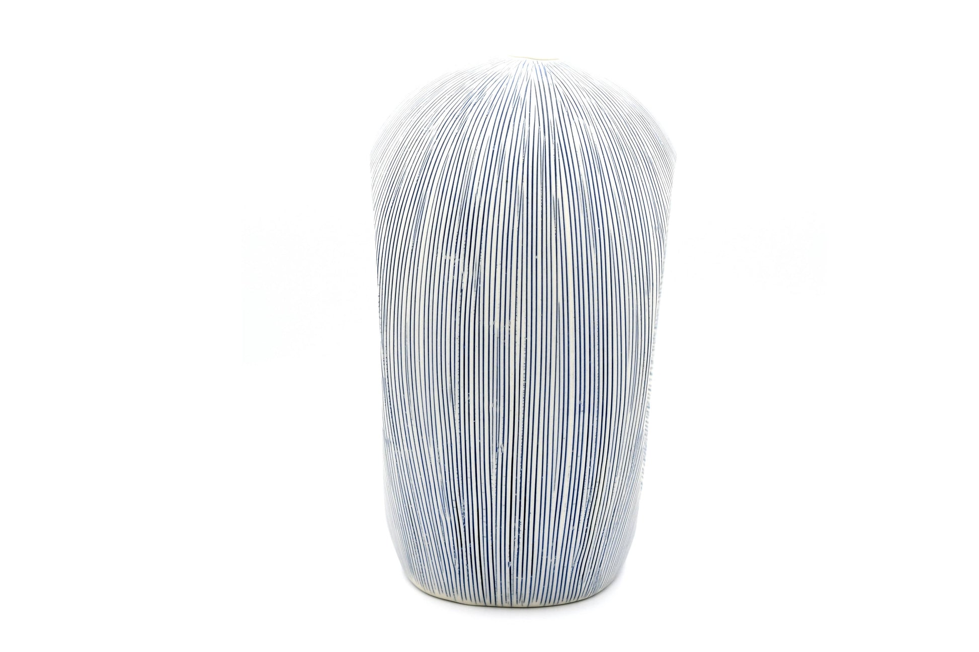 Artura - Handcrafted Porcelain Vase - White with Blue Stripes - 4.7 x 6.3 x 8.7 in - Mellow Monkey