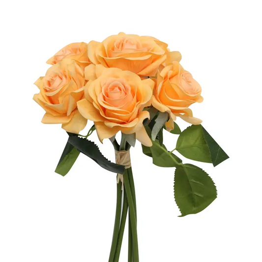 Real Touch Orange Rose Bouquet Faux Flowers - 11" - Mellow Monkey
