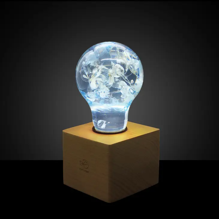 Blue Resin Hydrangea Light Bulb with Wooden Base - Mellow Monkey