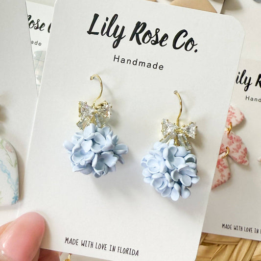 Blue Hydrangea Ball Clay Earrings