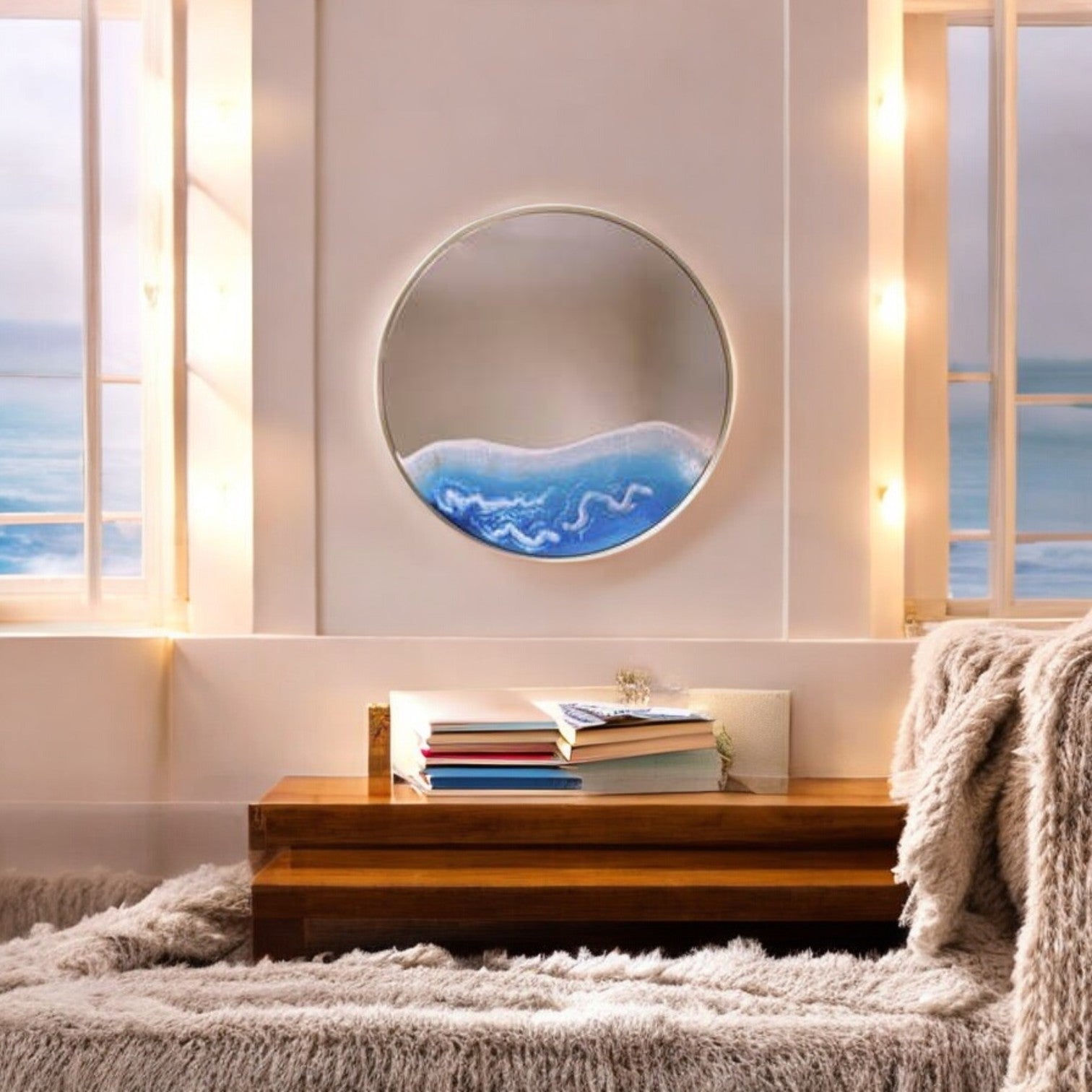Island Reflections Round Mirror with Gold Metal Frame - 27-1/2-in ...