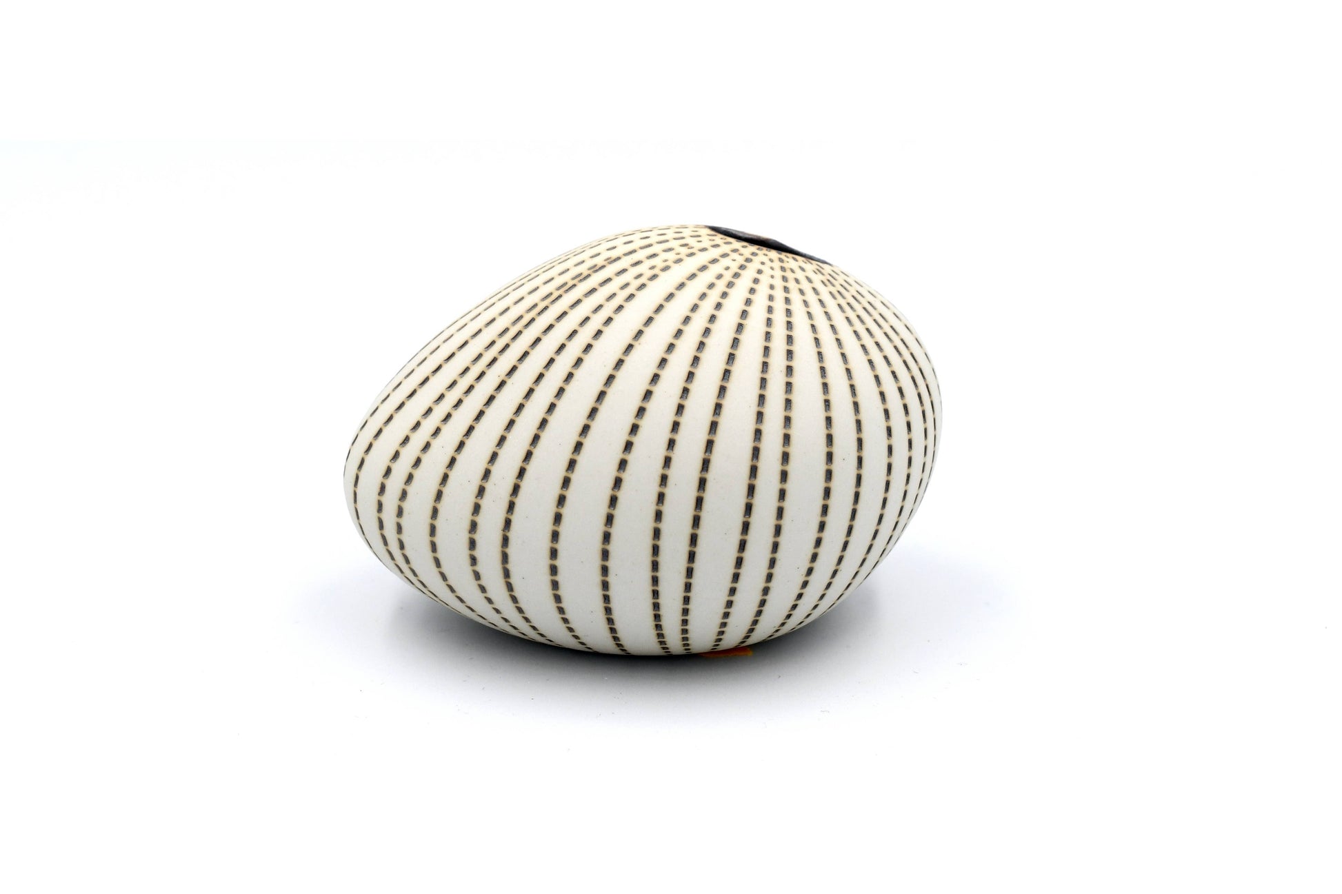 Mini Pebble - Handcrafted Porcelain Bud Vase - White with Taupe Stripes - 3.4 x 2.6 x 2.4 in - Mellow Monkey