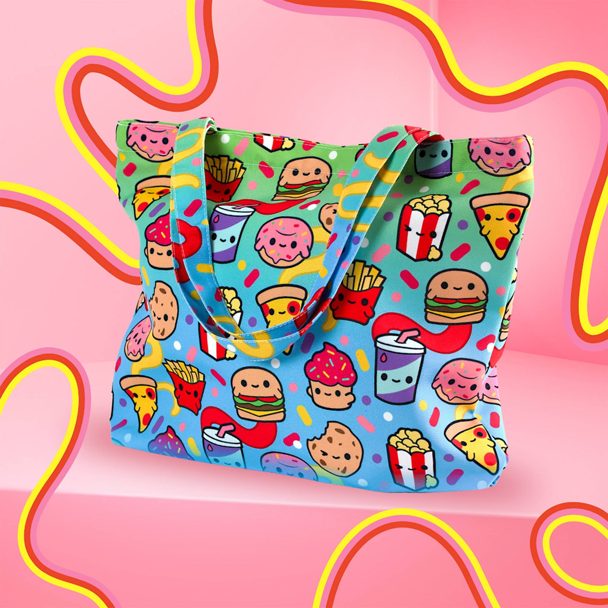 Junk Food Tote Bag - Zippered Pocket - Washable - Mellow Monkey