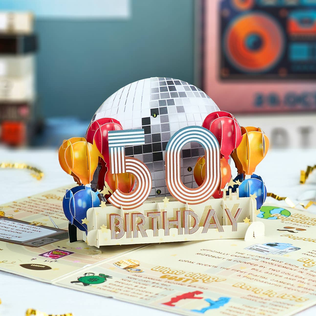 Back in 1975 3D Pop-Up Light & Sound Milestone Card - Mellow Monkey