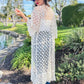 Ivory Floral Printed Crochet Maxi Kimono Cardigan - Mellow Monkey