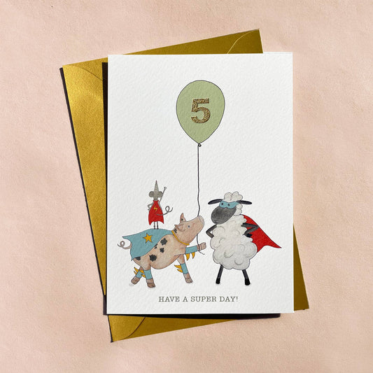 5th Birthday Animal Party - Birthday Card - Mellow Monkey