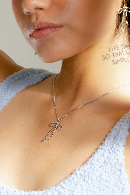 Bad To the Bow Necklace - 18K White Gold Plated Necklace - Mellow Monkey