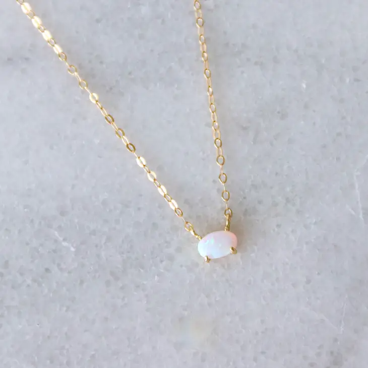 Gold Mini Oval Opal Necklace - Mellow Monkey