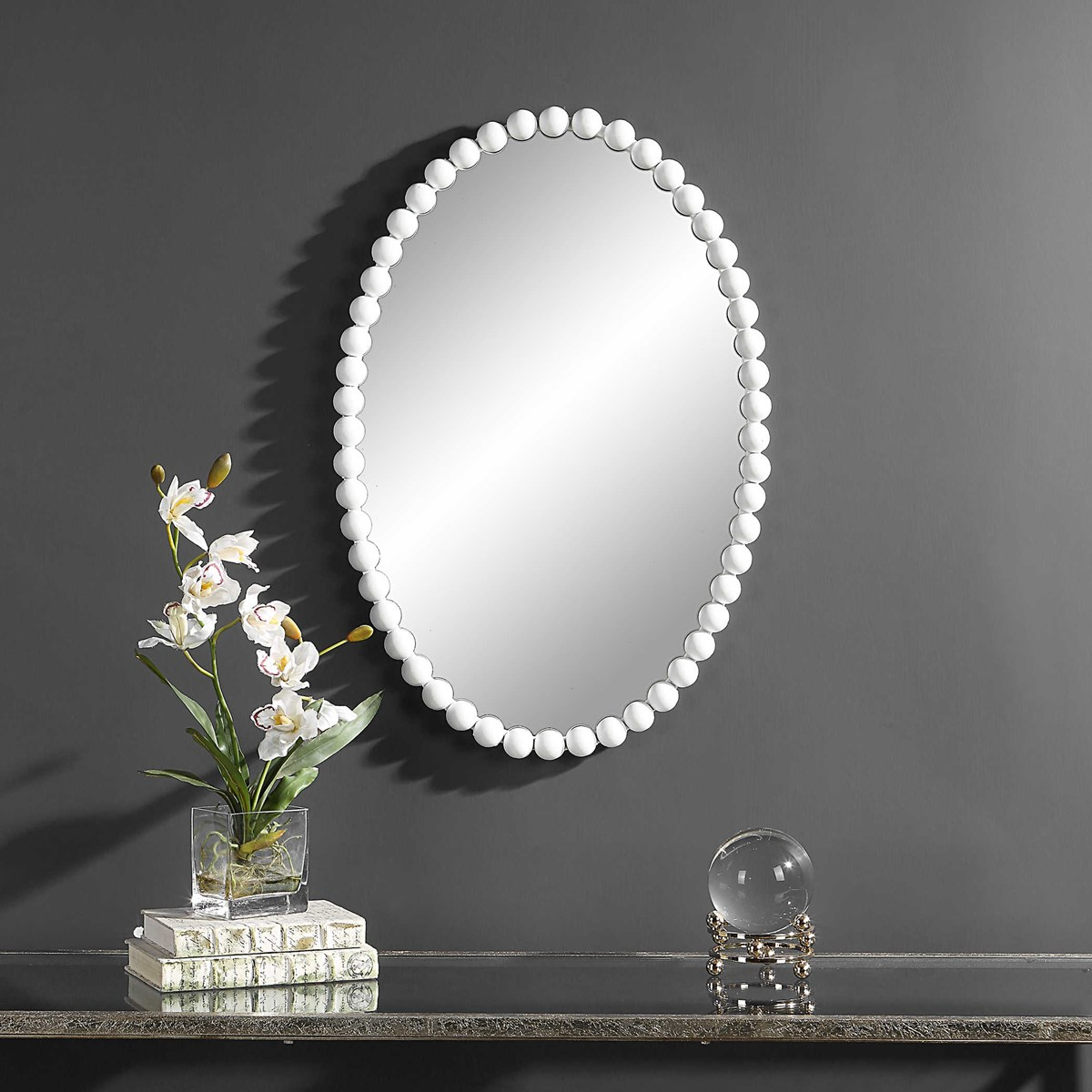 Serna Oval Mirror, White - 30-in - Mellow Monkey