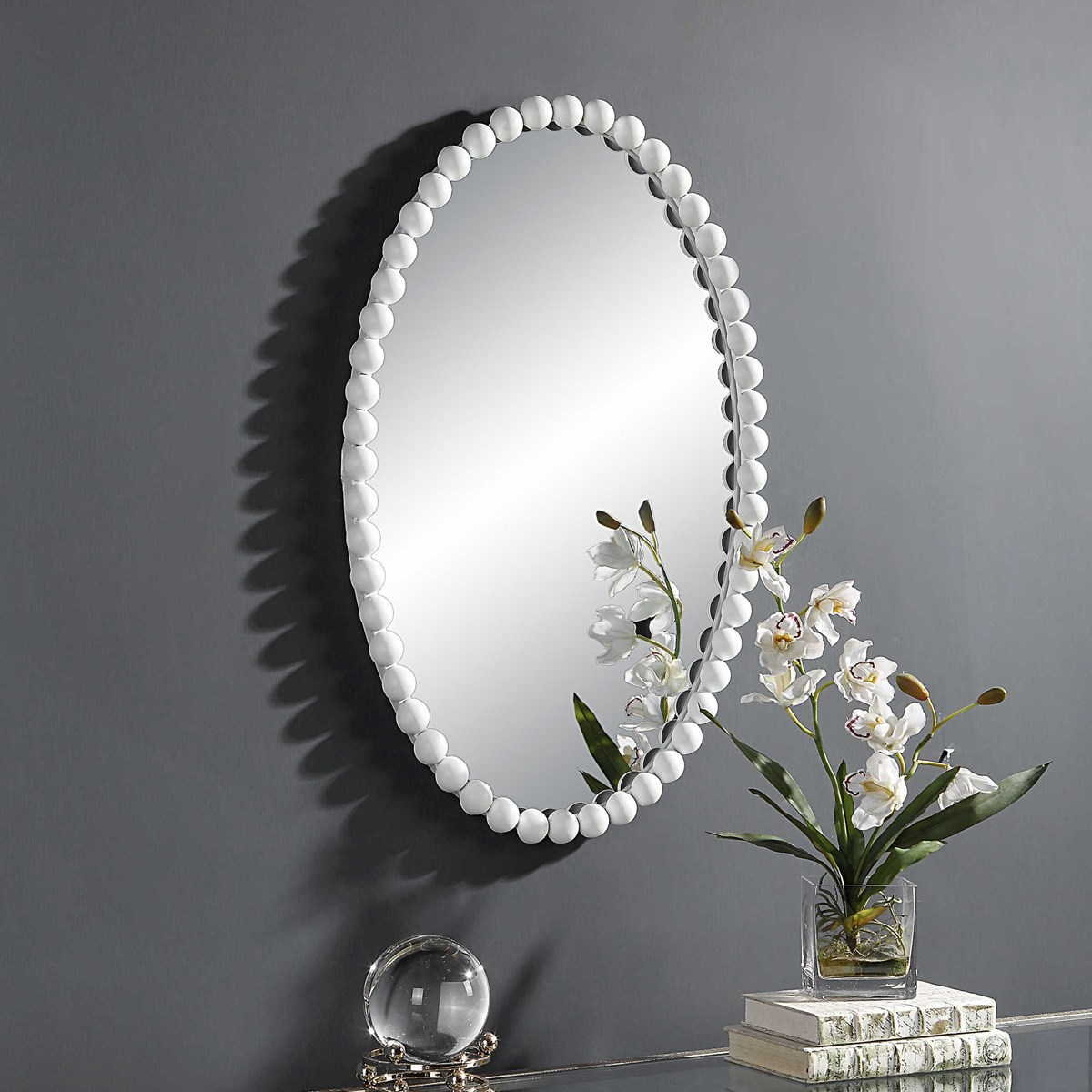 Serna Oval Mirror, White - 30-in - Mellow Monkey