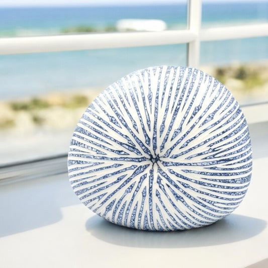 White with Blue Stripes Diva Round Mini Porcelain Bud Vase - 7"W x 6"H - Mellow Monkey