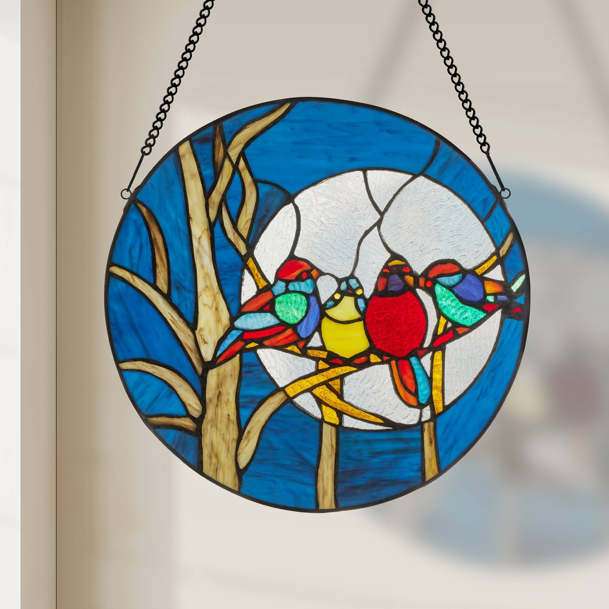 Astrid Blue Birds in the Night Sky Window Panel - 16-in - Mellow Monkey