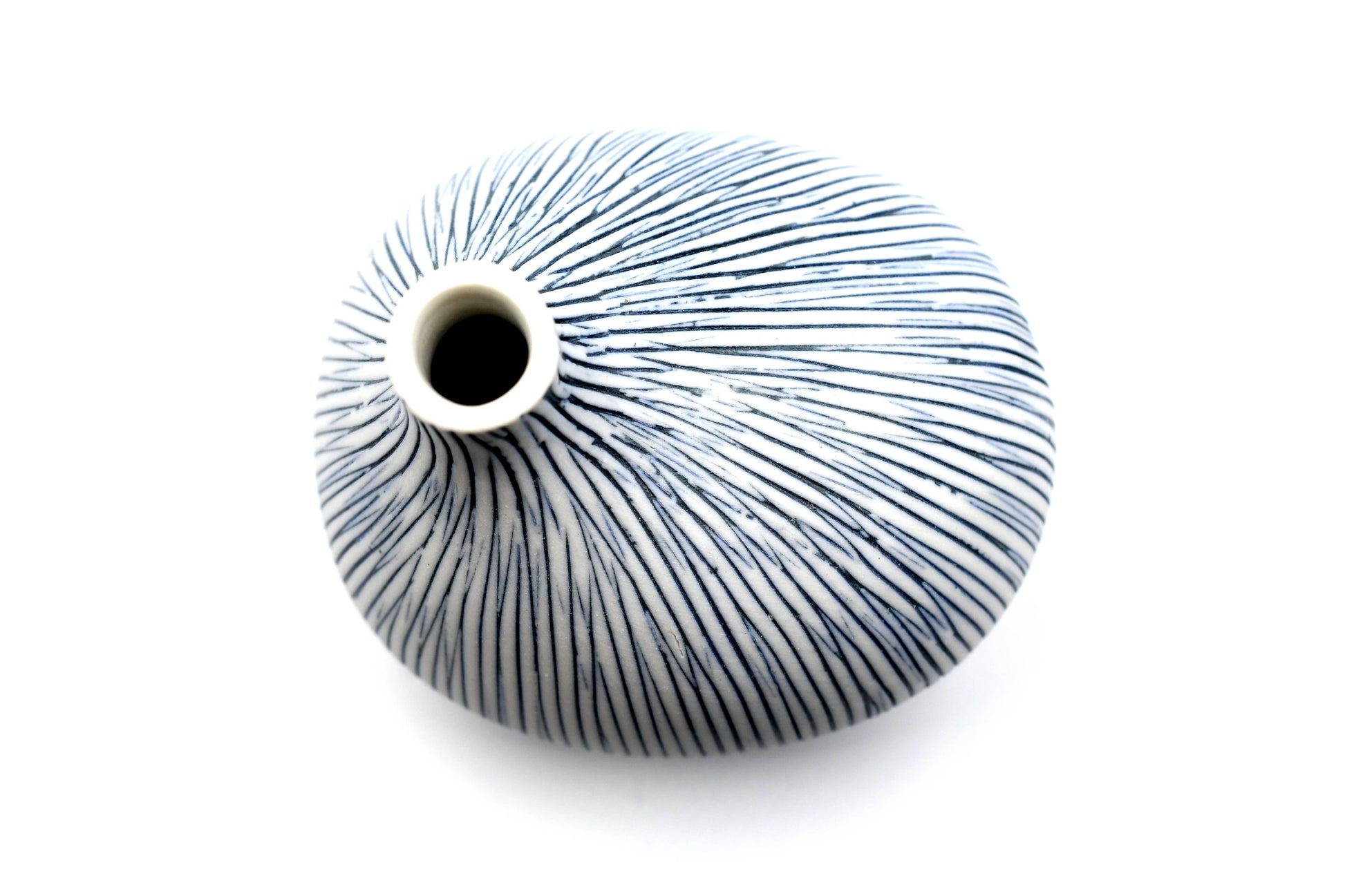Mini Omo - Handcrafted Porcelain Bud Vase - With with Blue Lines - 2.7 x 2 x 2.8 in - Mellow Monkey