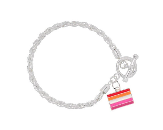 Lesbian Sunset Flag Silver Rope Bracelet