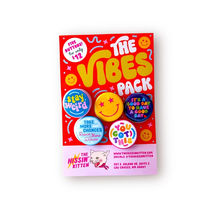 The Vibes Pack - Five Pack Pin Back Buttons – Mellow Monkey