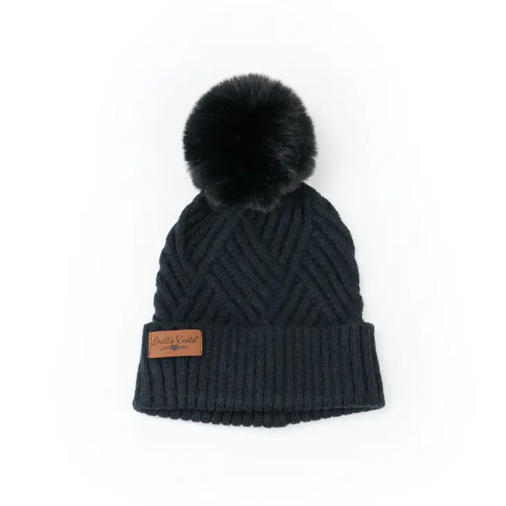 Kid's Black Britt's Knits Super Poof Pom Hat - Mellow Monkey