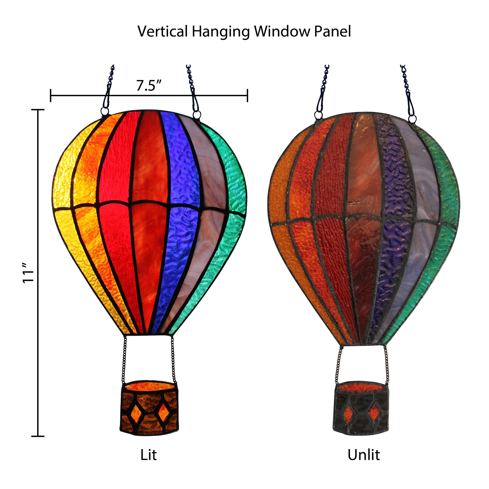 Otis Red Hot Air Balloon Stained Glass Window Panel - 11-in - Mellow Monkey