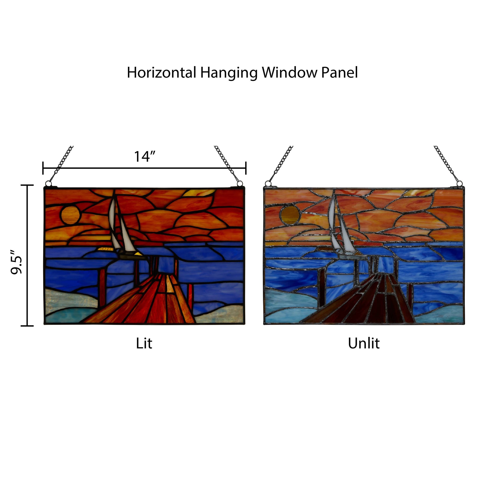 Sailboat Orange & Blue Stained Glass Window Panel - 14-in - Mellow Monkey