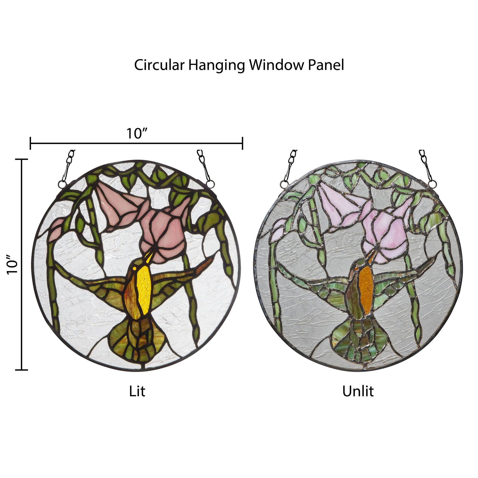Hummingbird and Hibiscus Stained Glass Window Panel - 10-in - Mellow Monkey