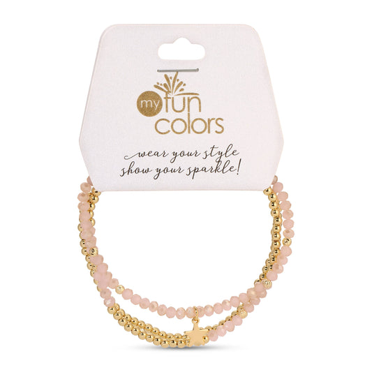 Petite Twilight Pink Crystal Stretch Bead Bracelets - Set 3