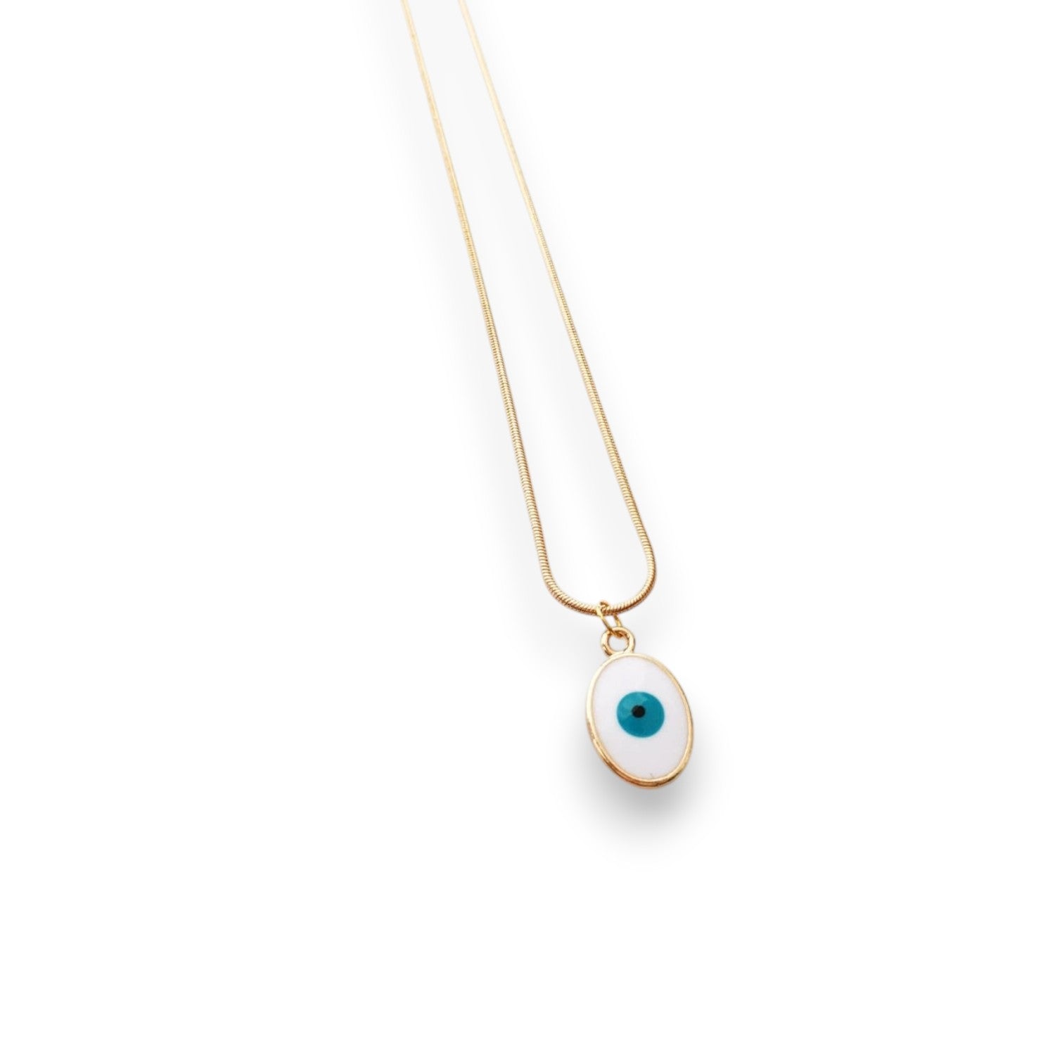 Oval - White Evil Eye - Necklace - Mellow Monkey