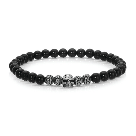 Steel Skull And Black Onyx Bracelet