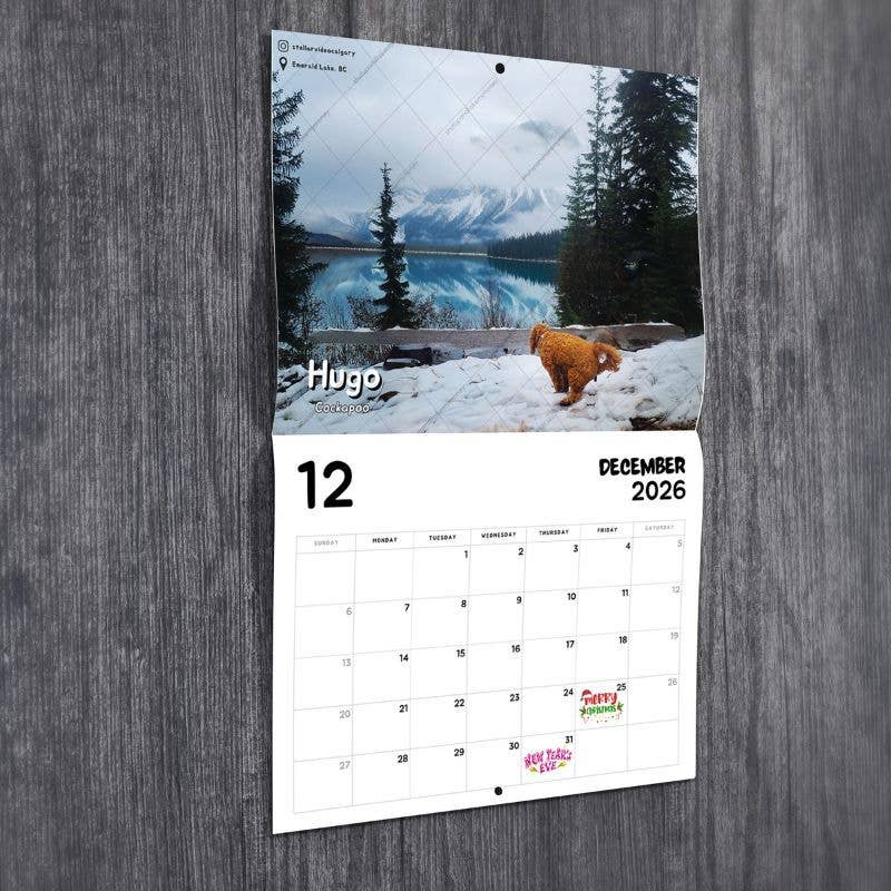 Dogs Pooping in Beautiful Places™ 2026 Calendar - Gag Gift - Mellow Monkey