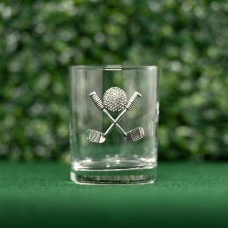 Golf Clubs and Ball Jeweled Double Old Fashioned Glass - Mellow Monkey